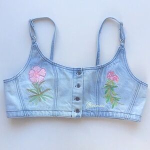 Fiorucci Alpine floral embroidered denim crop top